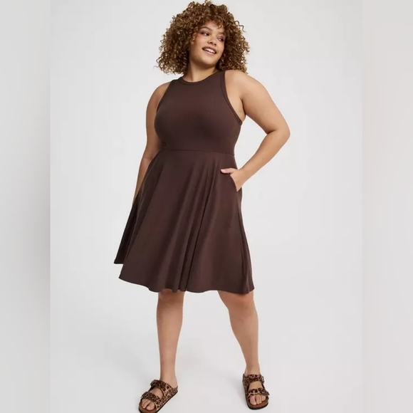 Torrid Super Soft Ribbed Knit Sleeveless Brown Mini Skater Dress